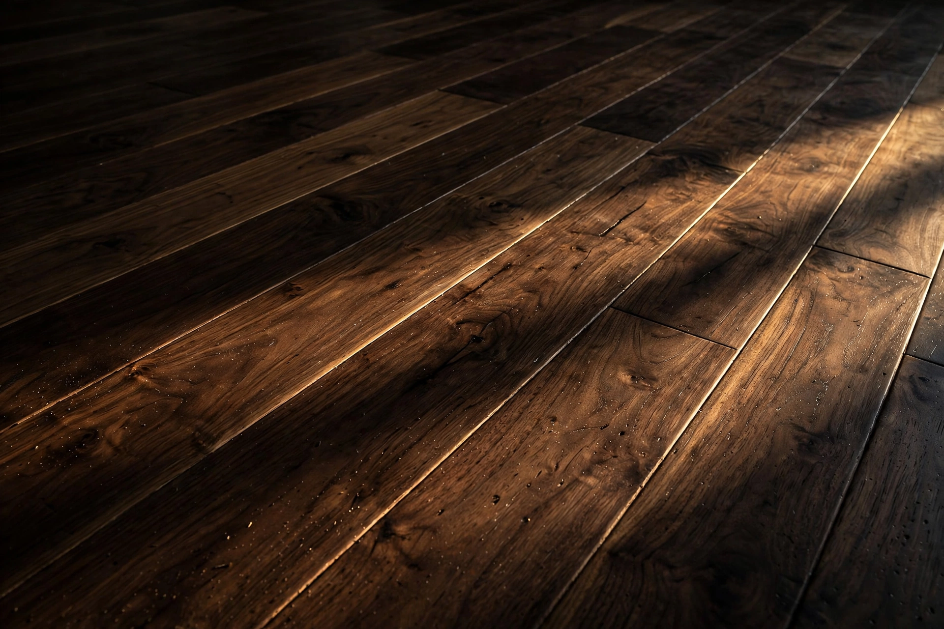Dark walnut plank flooring