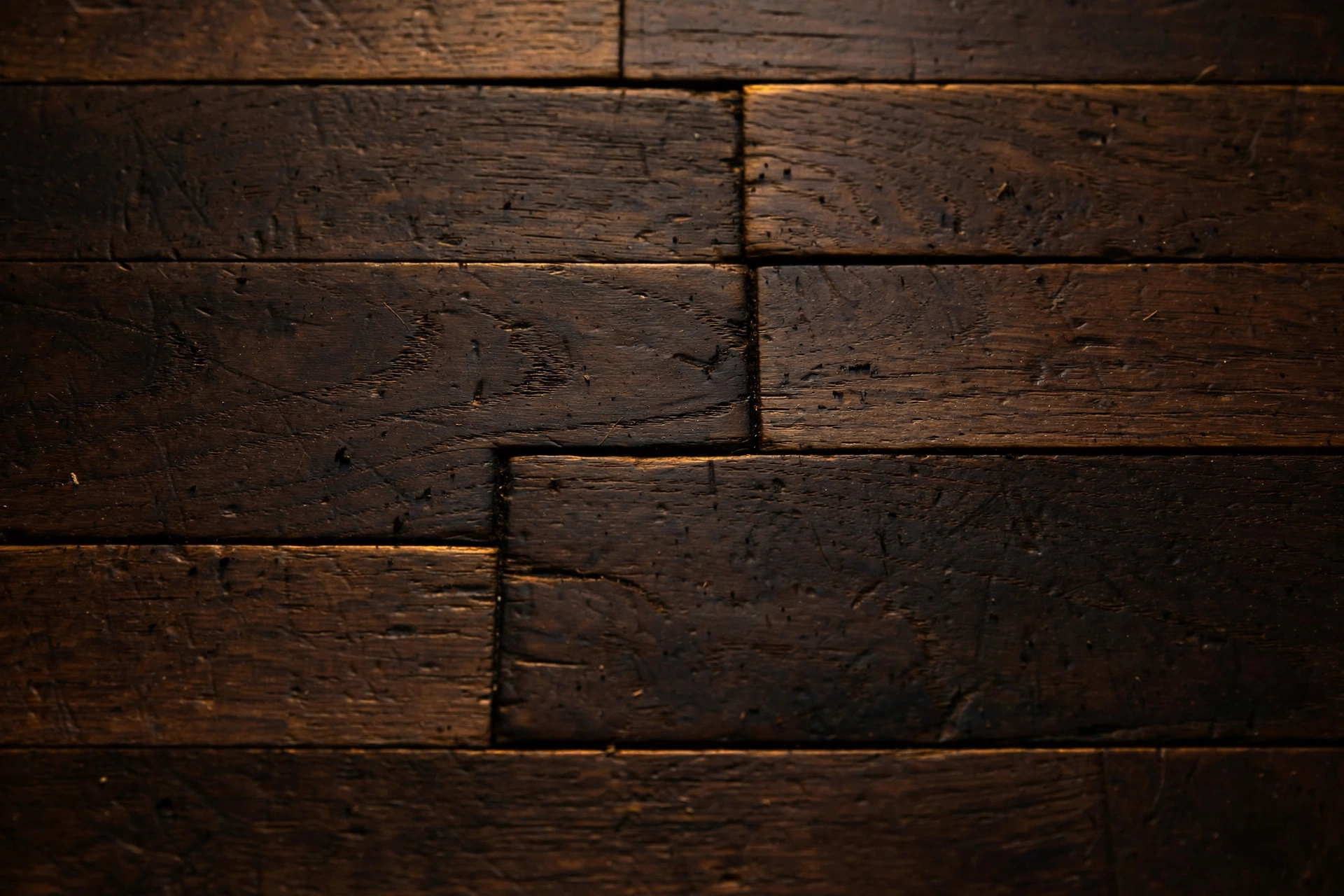 Stained wood plank floor detail